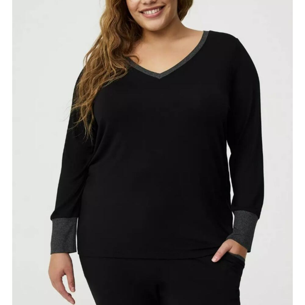 Torrid Womens 2X Top Plus Size Sleep Super Soft Black V Neck Lounge Shirt